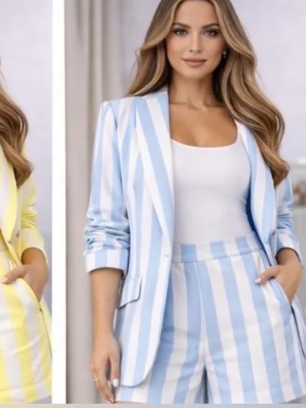 Boutique Baby Blue & White Striped Tailored Blazer and Short Set NWT